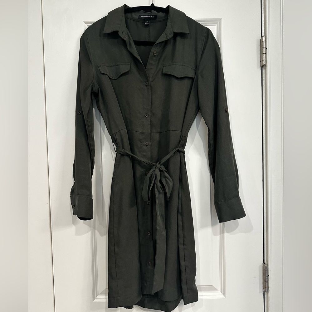 Banana republic Olive green button down utility long sleeve shirt dress